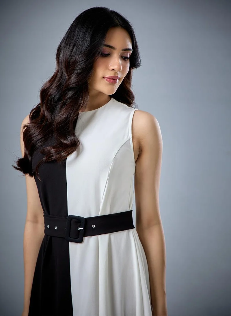 Zigzag  Two Tone Formal Dress for Women | Best Price UAE